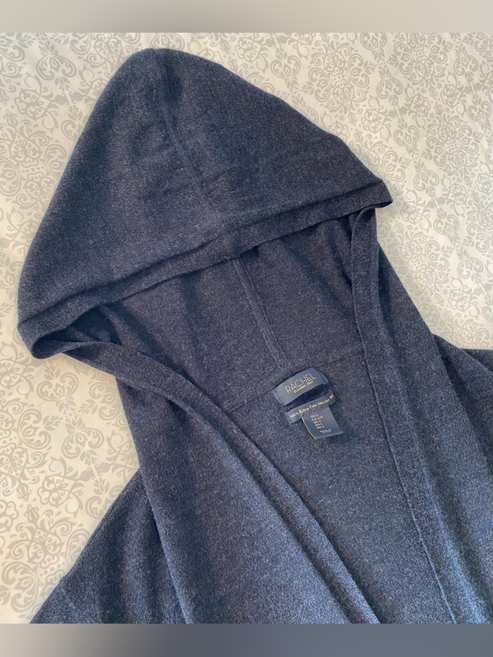 Rachel Roy Merino Wool Long Hooded Open Cardigan Sweater with Pockets - Picture 6 of 16